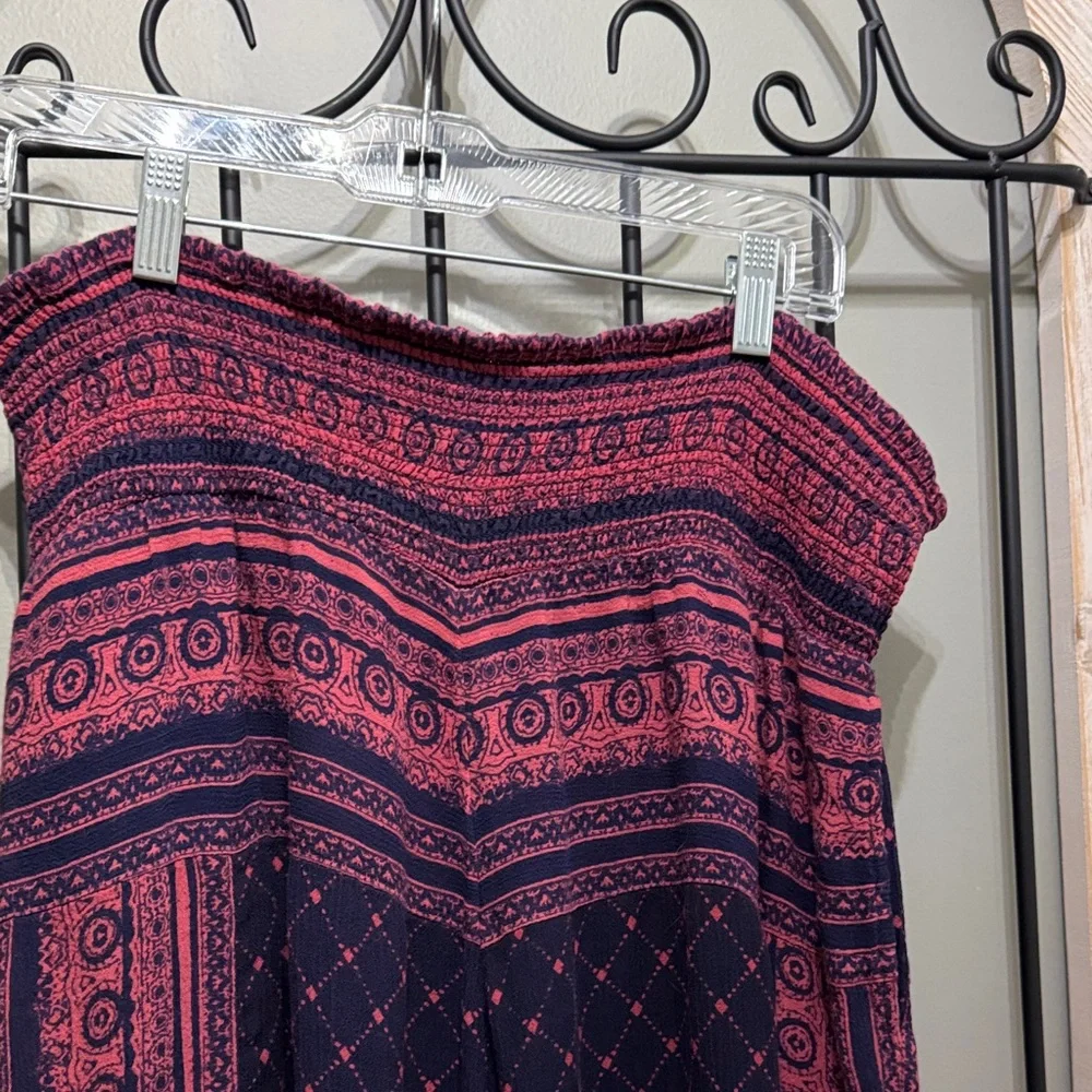 Free People Navy and Raspberry Patterned pants L - Picture 3 of 11